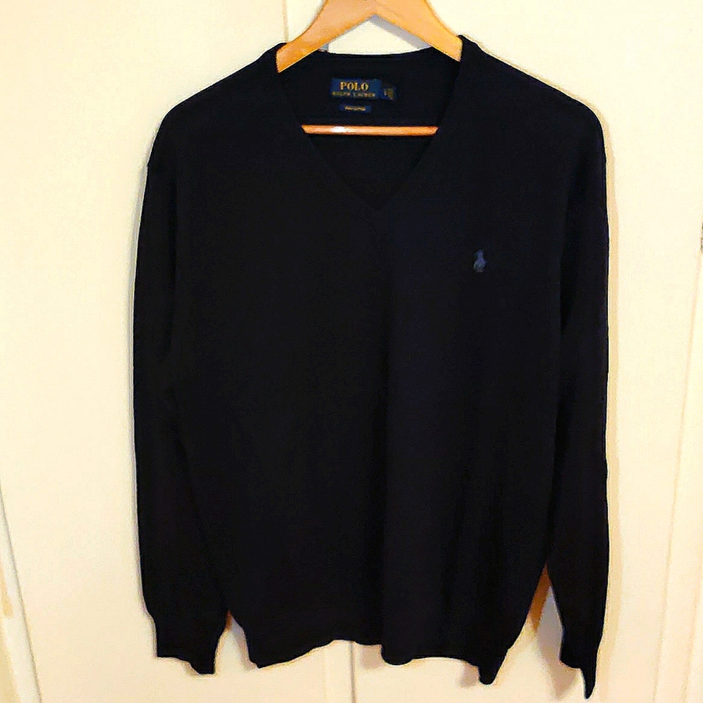 Polo by Ralph Lauren Navy Blue Large V-Neck Sweater